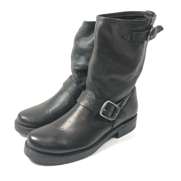 FRYE Boots Veronica Short Women's 6 M Black Leather Buckle Moto Boots - Picture 1 of 12